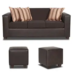 INNOVAMUEBLES - Living Invictus 3 Cuerpos + 2 Pouf Tela-PU Chocolate