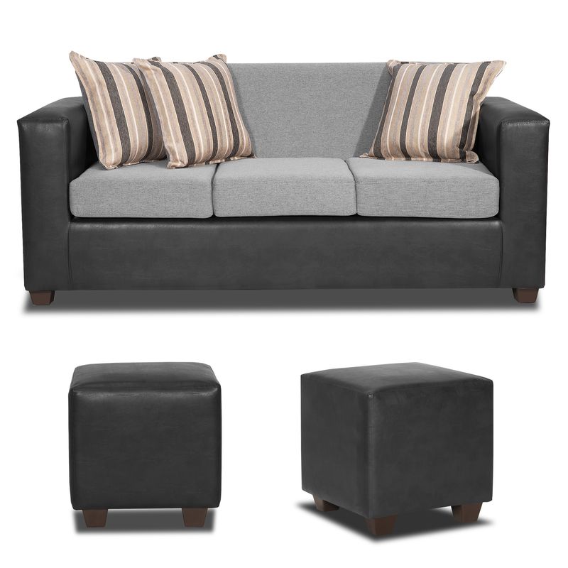 INNOVAMUEBLES - Living Invictus 3 Cuerpos + 2 Pouf Tela-PU Gris