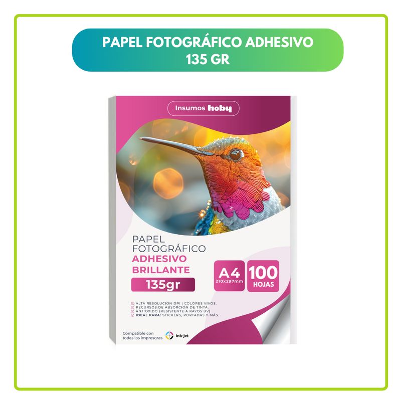 GENERICO - Papel Fotográfico Adhesivo A4 135g Pack 100 HOJAS