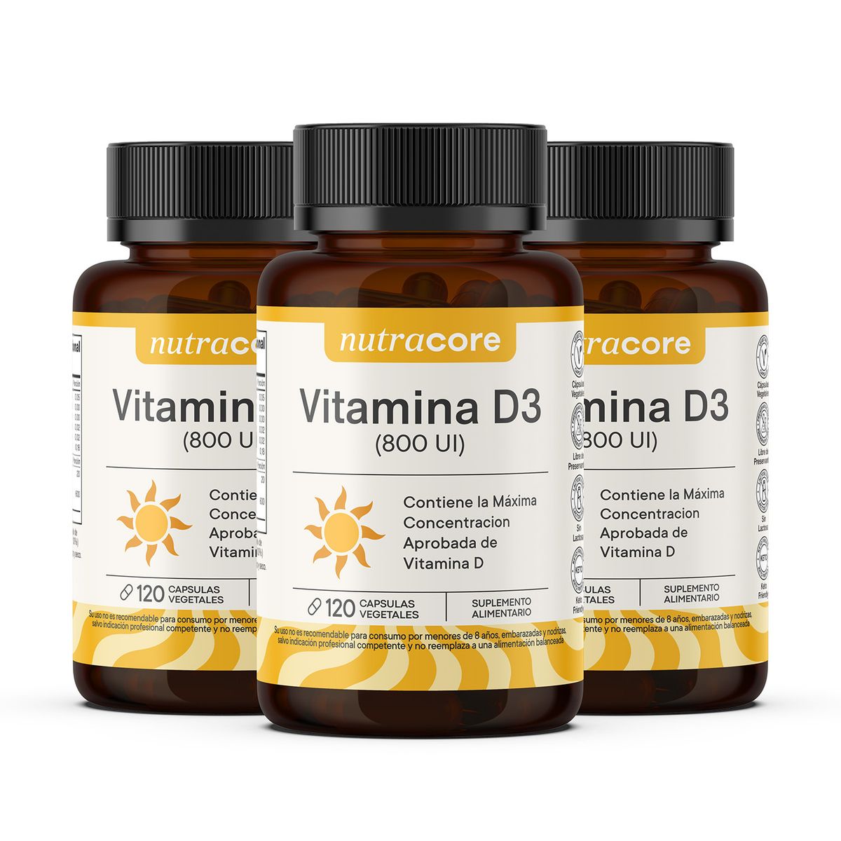 NUTRACORE - Vitamina D3 800 UI x 360 Cápsulas Nutracore - Pack de 3
