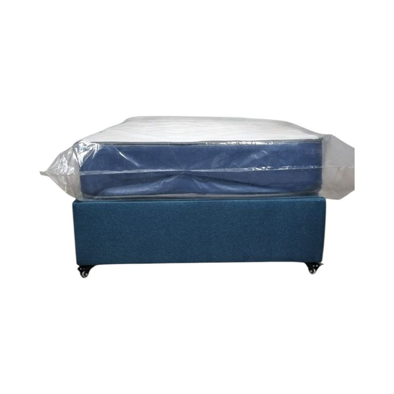 BOX AMERICANO DE PLAZA CON COLCHON LINO AZUL