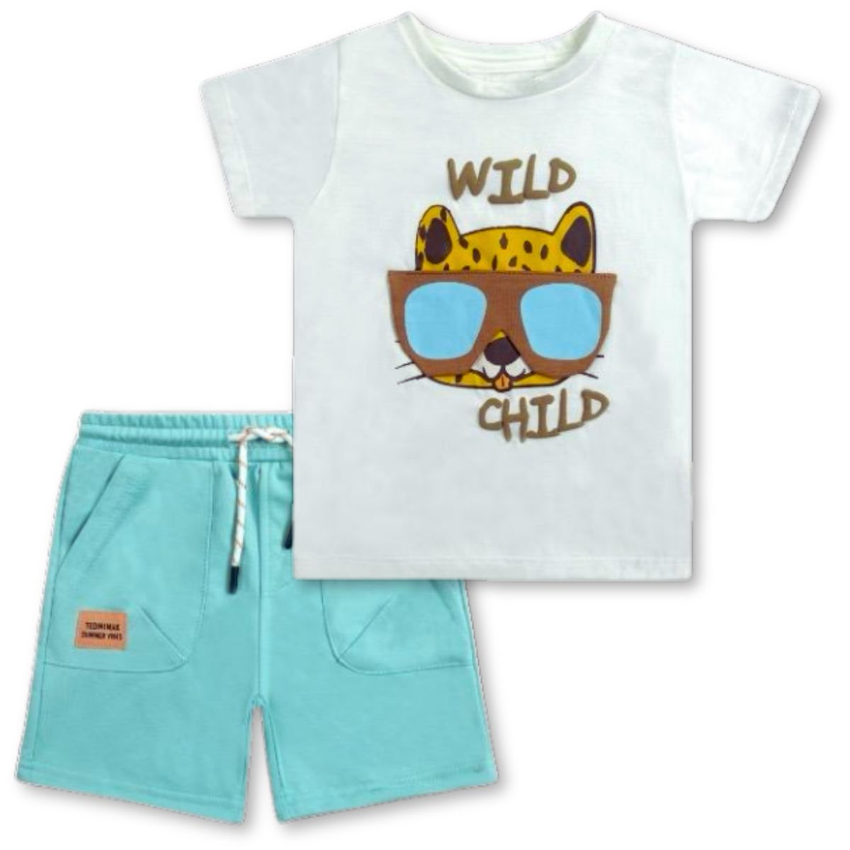 TEDMIMAK - Set 2 Piezas Conjunto Polera y Short Verano 100% Algodón Wild Child