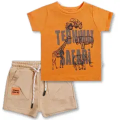 TEDMIMAK - Set 2 Piezas Conjunto Polera y Short Algodón Jirafa Safari
