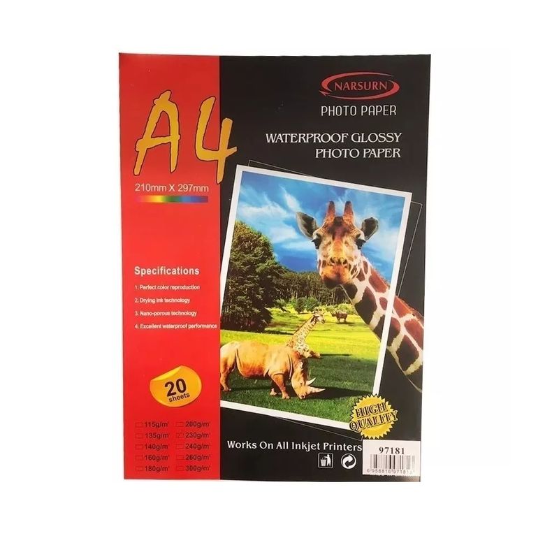 CARIBEE - Papel Fotográfico A4 20 Hojas 230 Grs Glossy