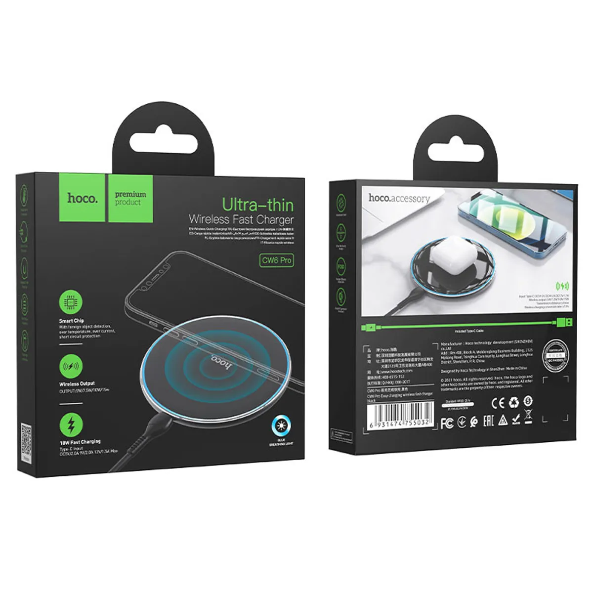 HOCO - Cargador Inalambrico Hoco CW6 Pro Easy 15W Negro