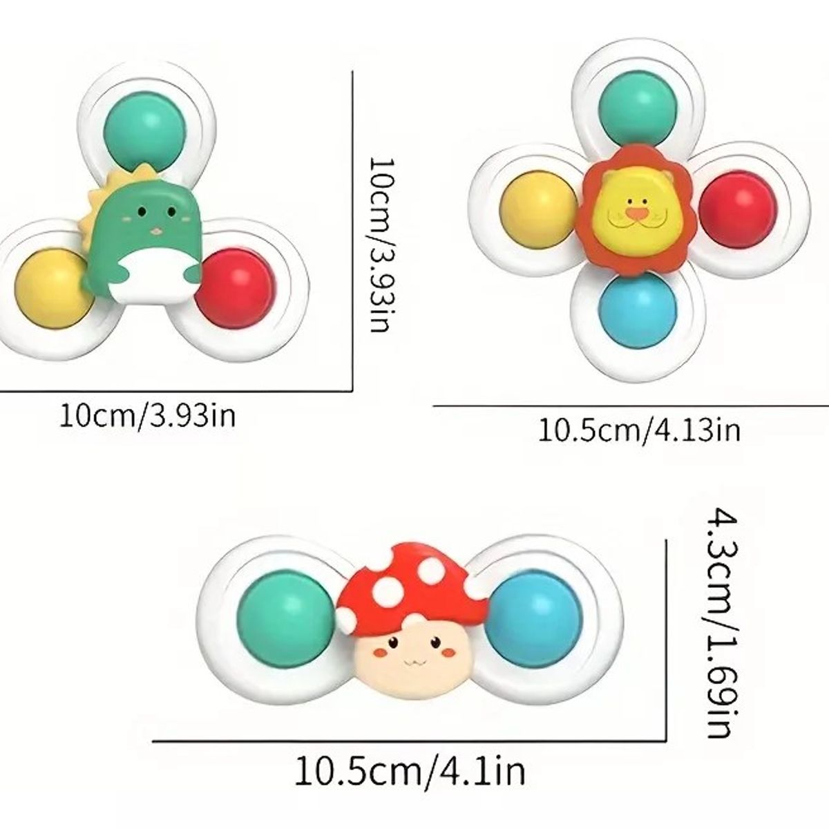 GENERICO - Spinner Bebes Juguete Sensorial Pack 3 Un. Con Ventosa