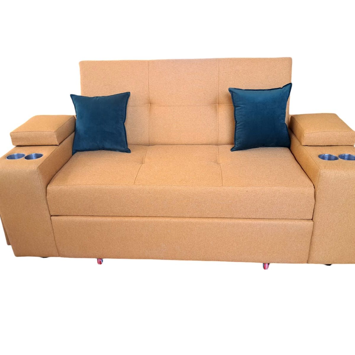 DKORA - SOFA CAMA TREBOL MOSTAZA LINO 3 CUERPOS