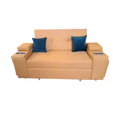 DKORA - SOFA CAMA POSAVASOS MOSTAZA LINO 3 CUERPOS