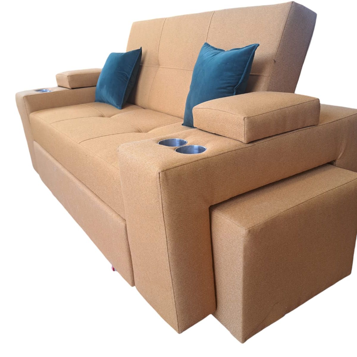 DKORA - SOFA CAMA TREBOL MOSTAZA LINO 3 CUERPOS