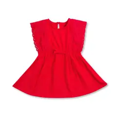 TEDMIMAK - Vestido de Algodón Manga Corta de 2 a 5 Años Red Princess