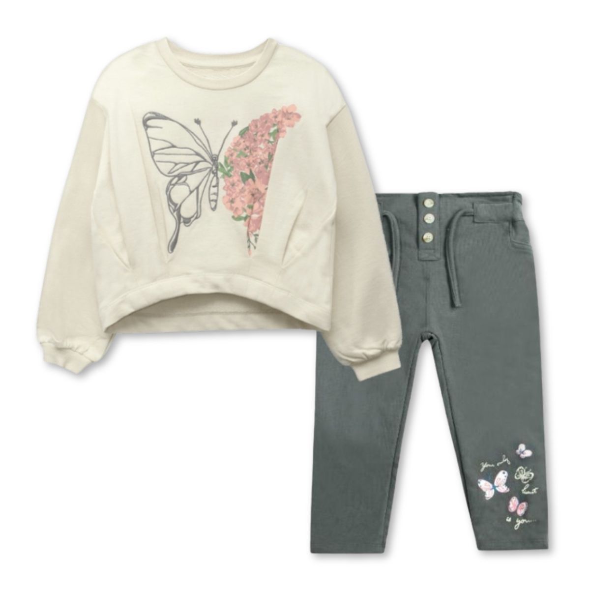 TEDMIMAK - Set 2 Piezas Conjunto Buzo Poleron Niña 2 a 5 años Queen Butterfly