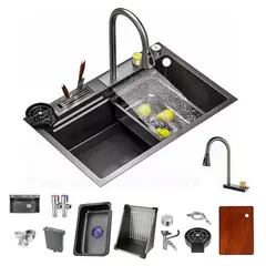 KUANGYE - Combo Lavaplatos Multifuncional Cascada Acero Inoxidable 75x45x21cm