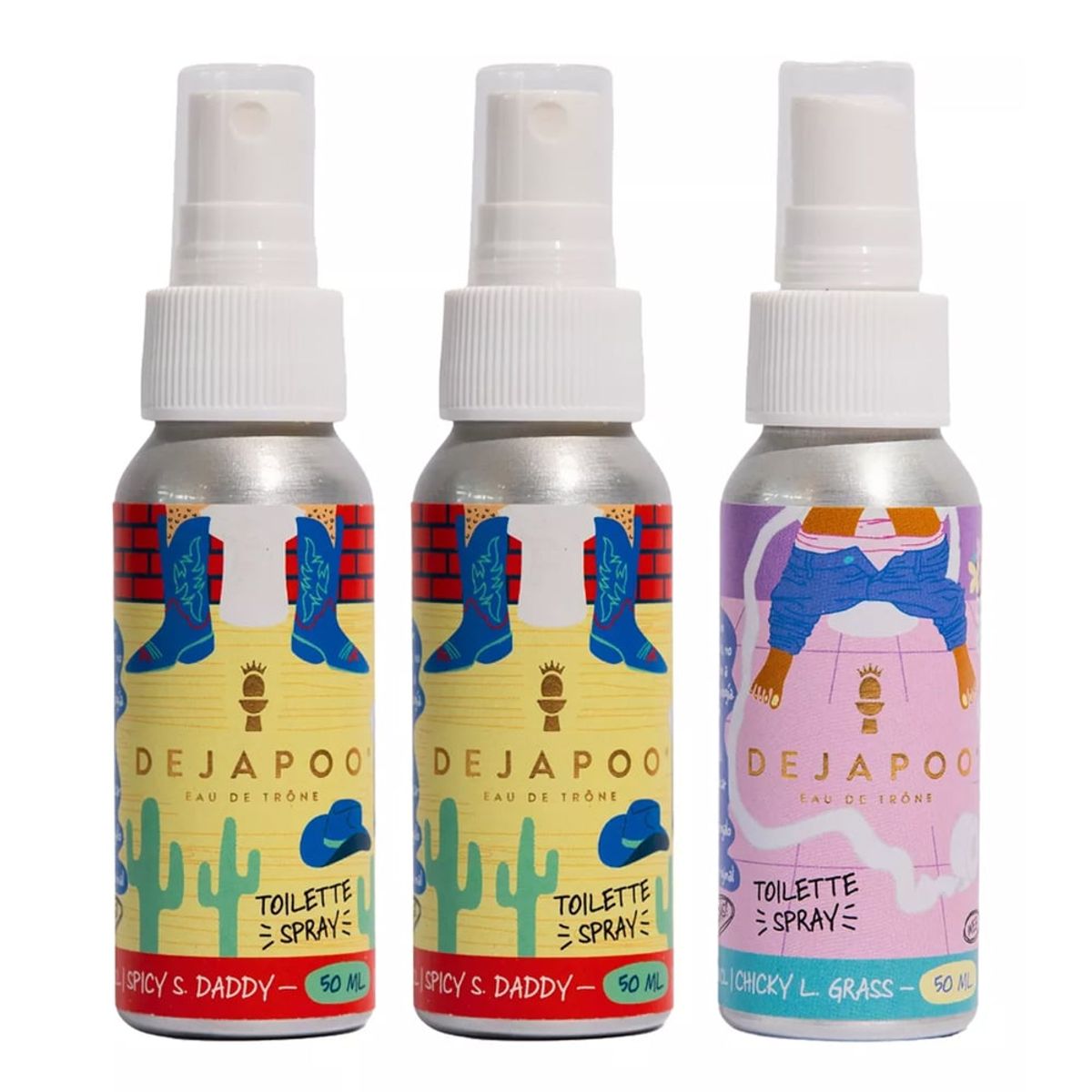 DEJAPOO - 2 Desodorante Para Wc Spicy S. Daddy + 1 Chicky L. Grass