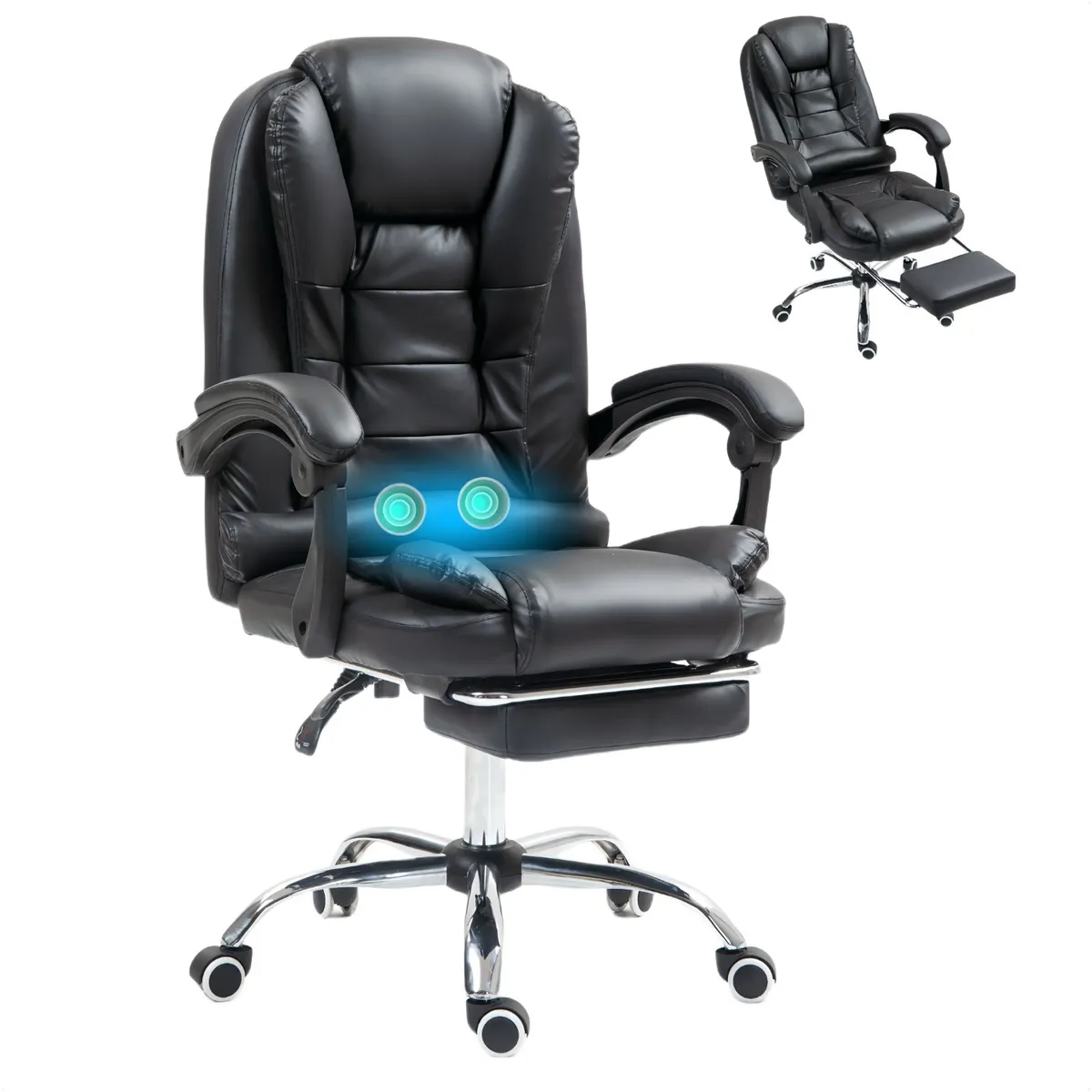 VIDITA - Silla Solana Ejecutiva Reclinable Con Masajeador Reposapies Silla De Oficina Cuero Giratorio-