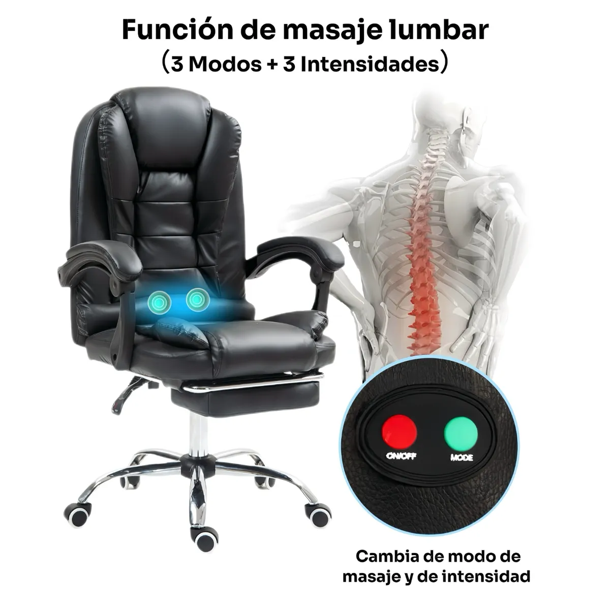 VIDITA - Silla Solana Ejecutiva Reclinable Con Masajeador Reposapies Silla De Oficina Cuero Giratorio-