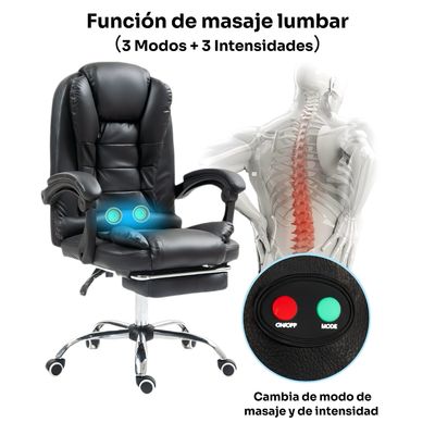 Imagen 2 del producto Silla Solana Ejecutiva Reclinable Con Masajeador Reposapies Silla De Oficina Cuero Giratorio-