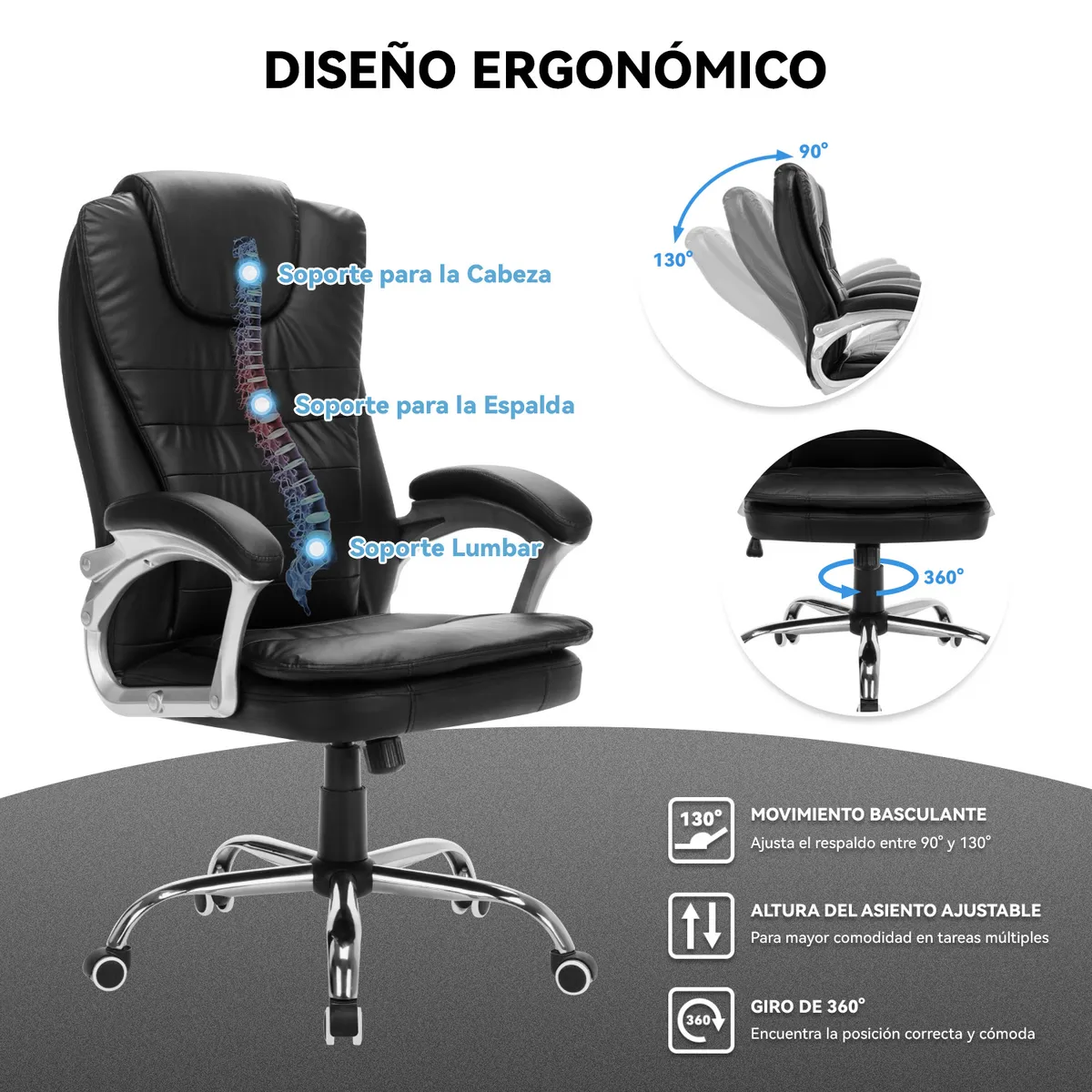 VIDITA - Silla Solana Ejecutiva De Oficina Cuero Ergonómica Giratorio Negro