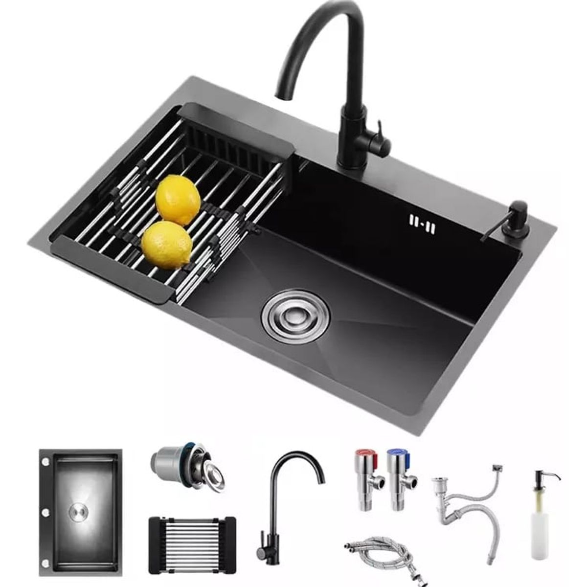 KUANGYE - Combo Lavaplatos Simple Acero Inoxidable 55x45 Rejilla Dispensador