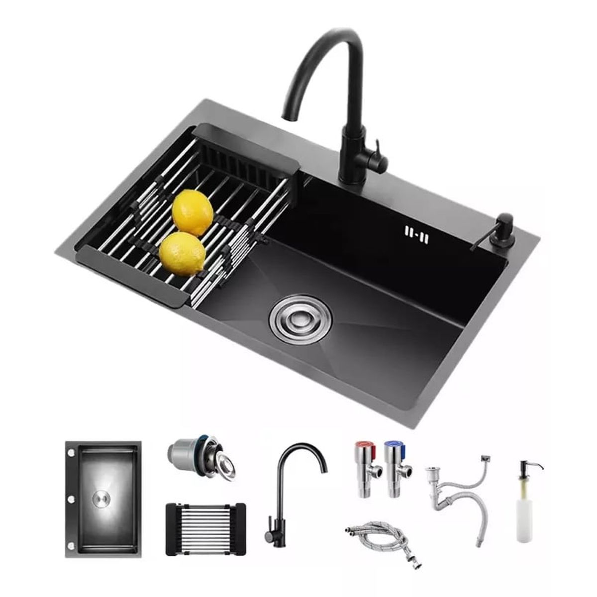 KUANGYE - Combo Lavaplatos Simple Acero Inoxidable 55x45 Rejilla Dispensador