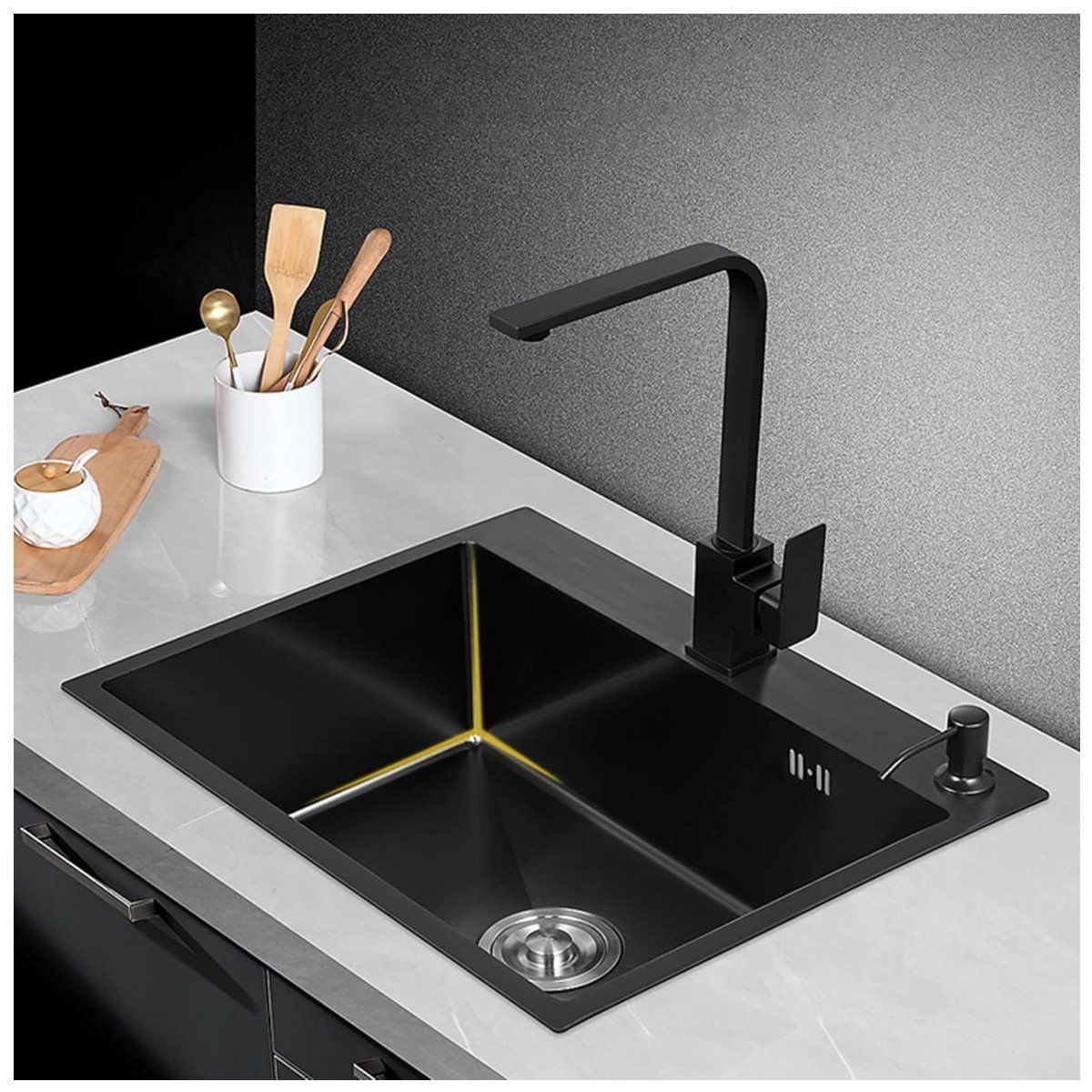 KUANGYE - Combo Lavaplatos Simple 60x45x22cm Acero Inoxidable Con Grifo