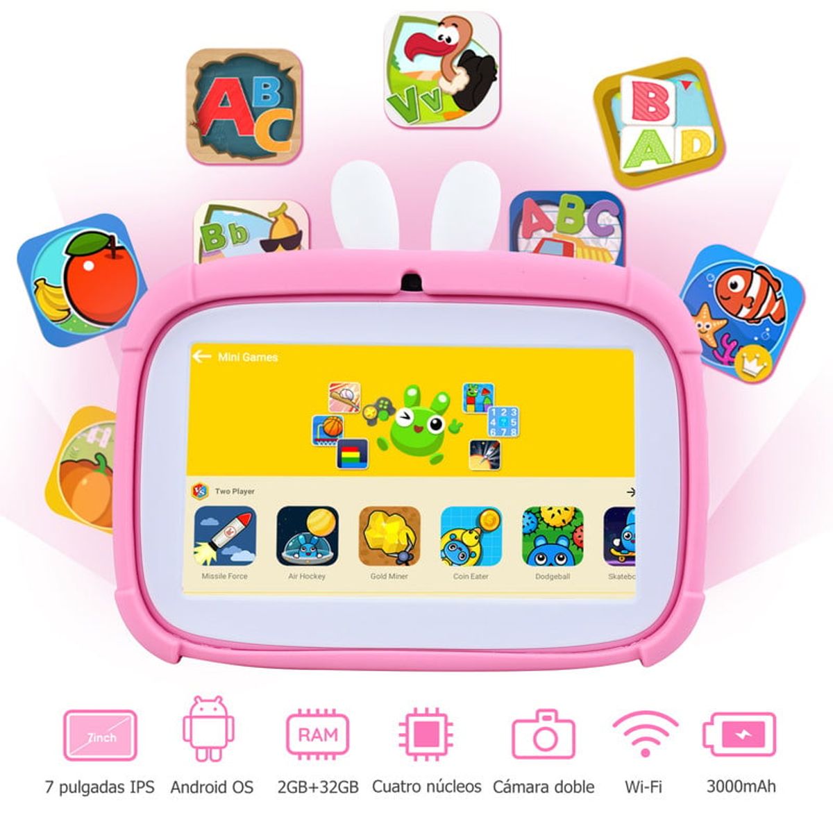VEIDOO - Tablet Niños Veidoo con Control Parental 32GB 7 - Rosa