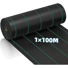 KUANGYE - Malla Antihierbas Jardin 1x100M Tela Geotextil Para Control Maleza Rotura y Estabilizada Contra UV