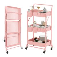 Carrito Organizador Estante Plegable Almacenamiento Con Ruedas Rosa