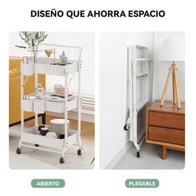 Imagen 2 del producto Carrito Organizador Estante Plegable Almacenamiento Con Ruedas Blanco