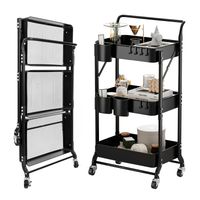 Carrito Organizador Estante Plegable Almacenamiento Con Ruedas Negro