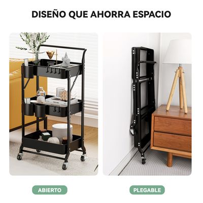 Imagen 2 del producto Carrito Organizador Estante Plegable Almacenamiento Con Ruedas Negro