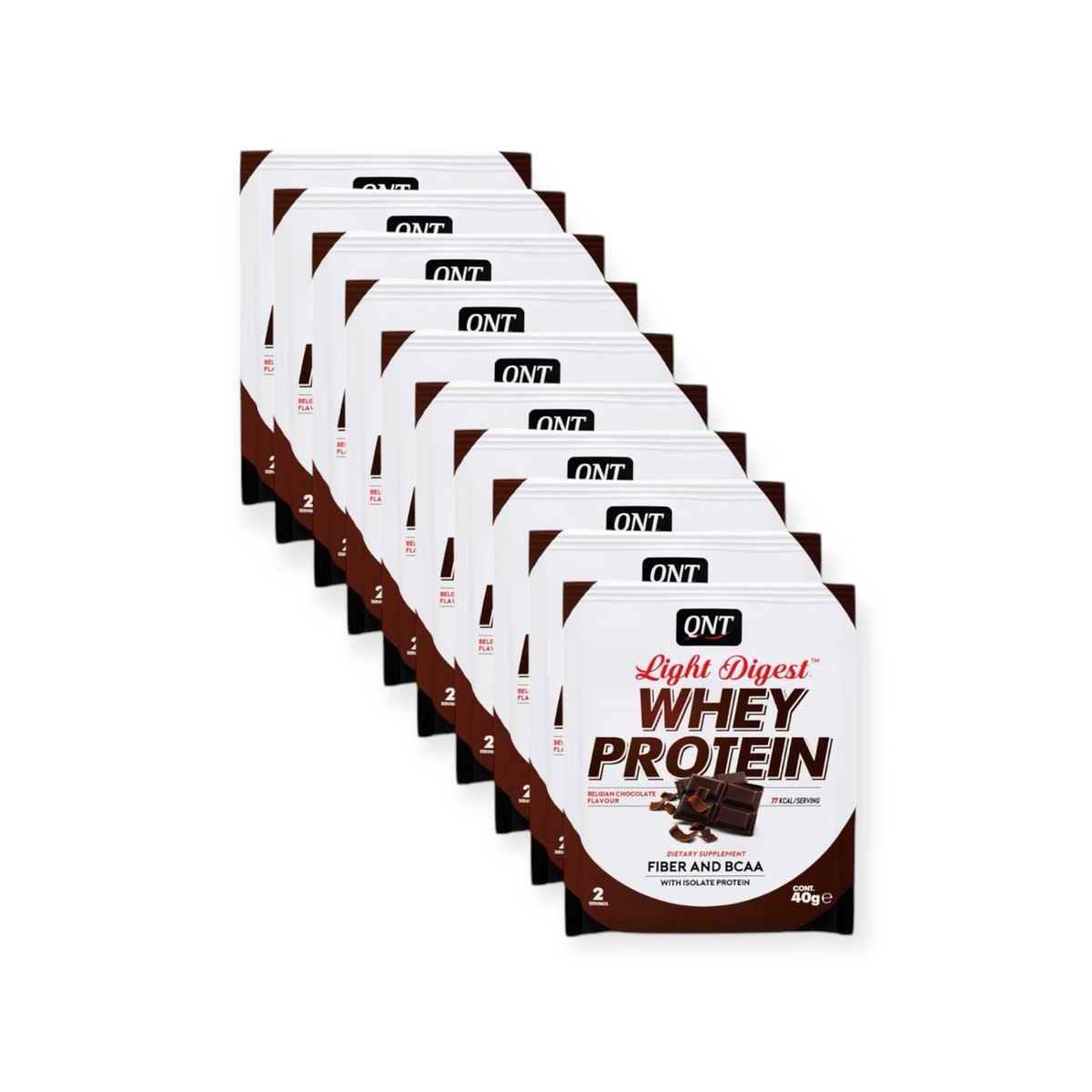 QNT - PACK X10 PROTEINA WHEY LIGHT DIGESTY CHOCOLATE BELGA 40 GR - QNT