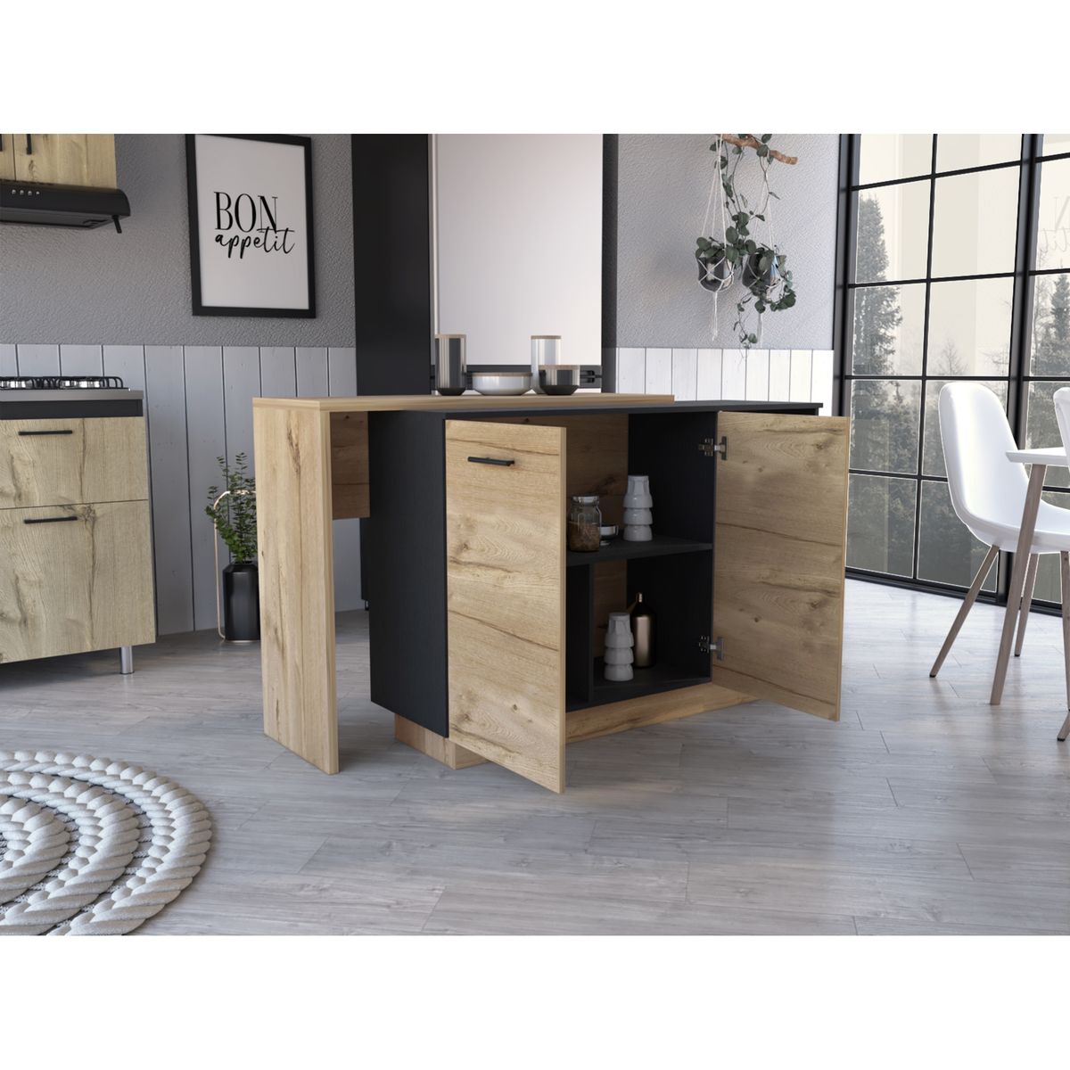 FMFURNITURE - Isla De Cocina 2 Puertas - Café Claro 90x103x70 cm
