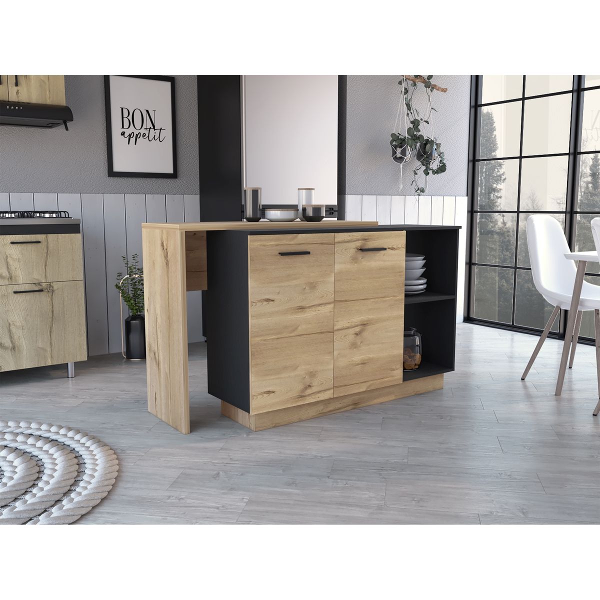 FMFURNITURE - Isla De Cocina 2 Puertas - Café Claro 90x103x70 cm