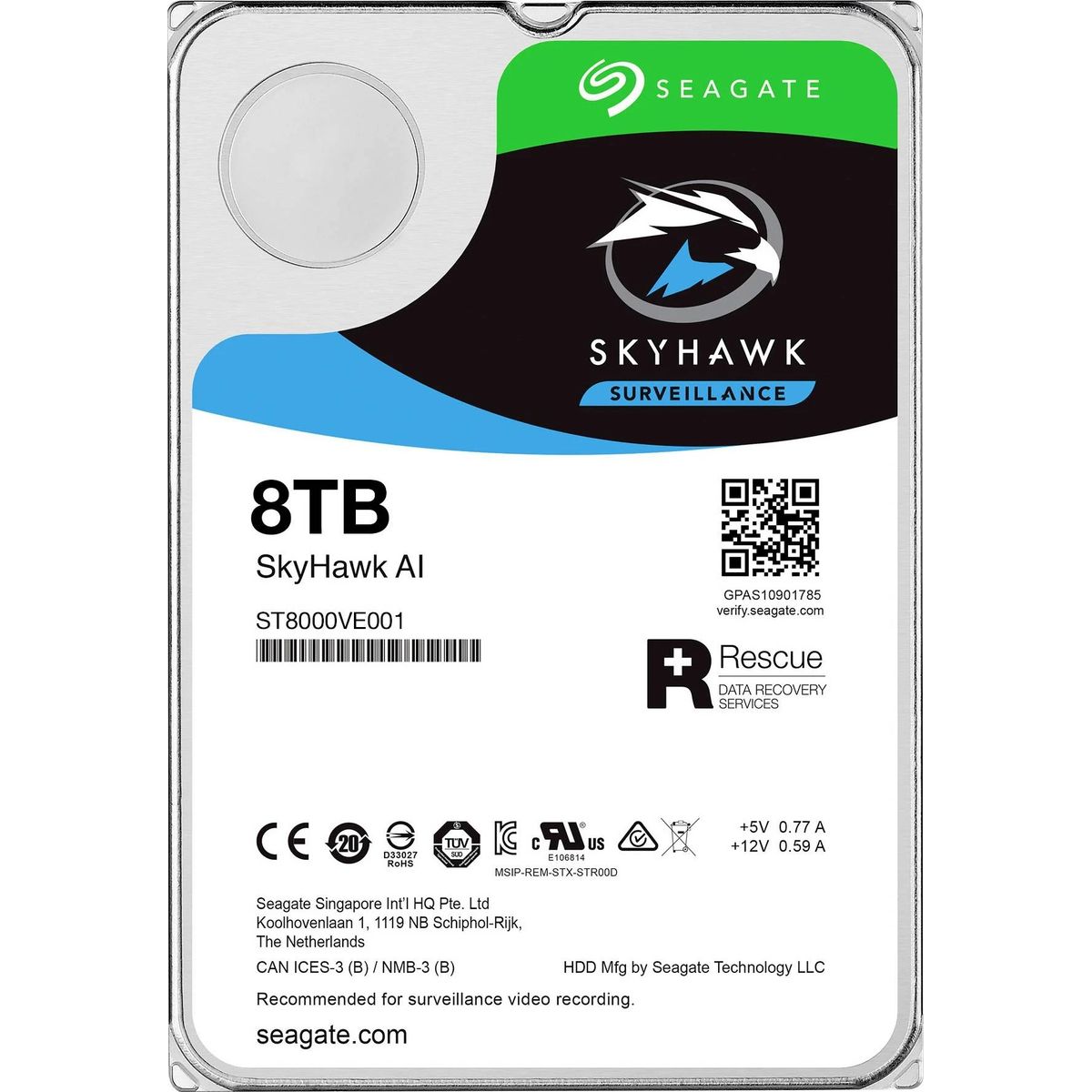 SEAGATE - Disco duro Seagate SkyHawk AI 8TB 35 SATA 7200rpm 256MB