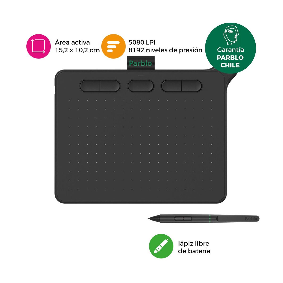 PARBLO - Tableta Gráfica Digitalizadora Parblo Ninos S Black