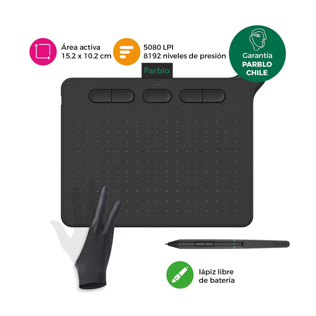PARBLO - Tableta Gráfica Digitalizadora Parblo Ninos S Black con Guante