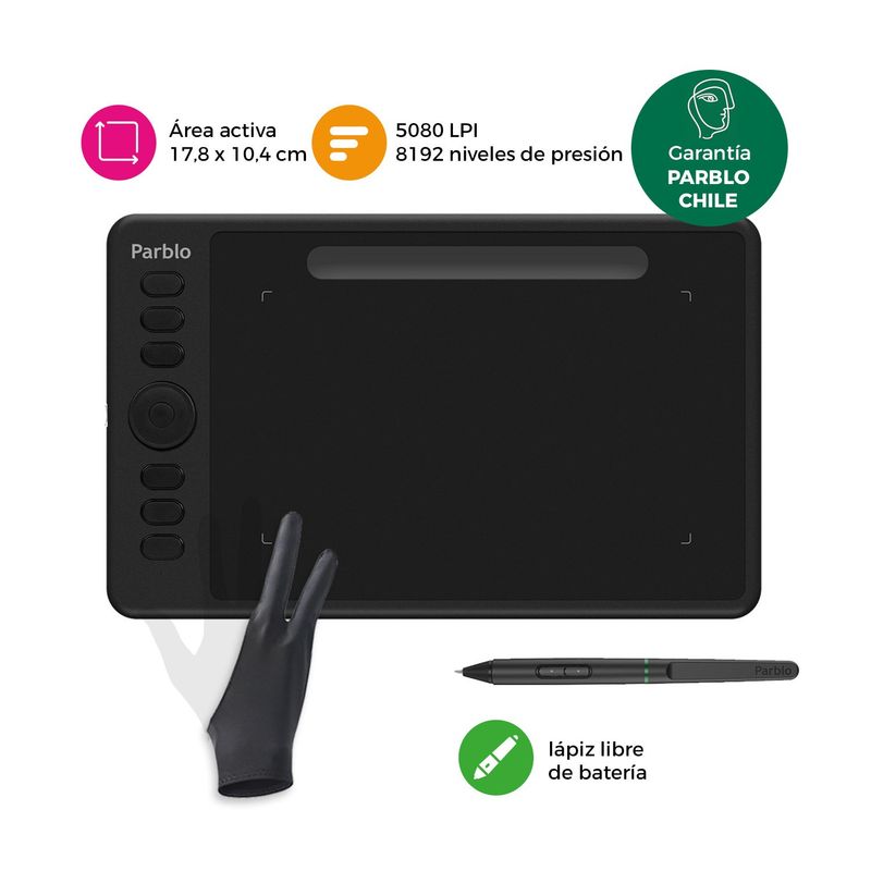 PARBLO - Tableta Gráfica Parblo Intangbo S Black Dial con Guante