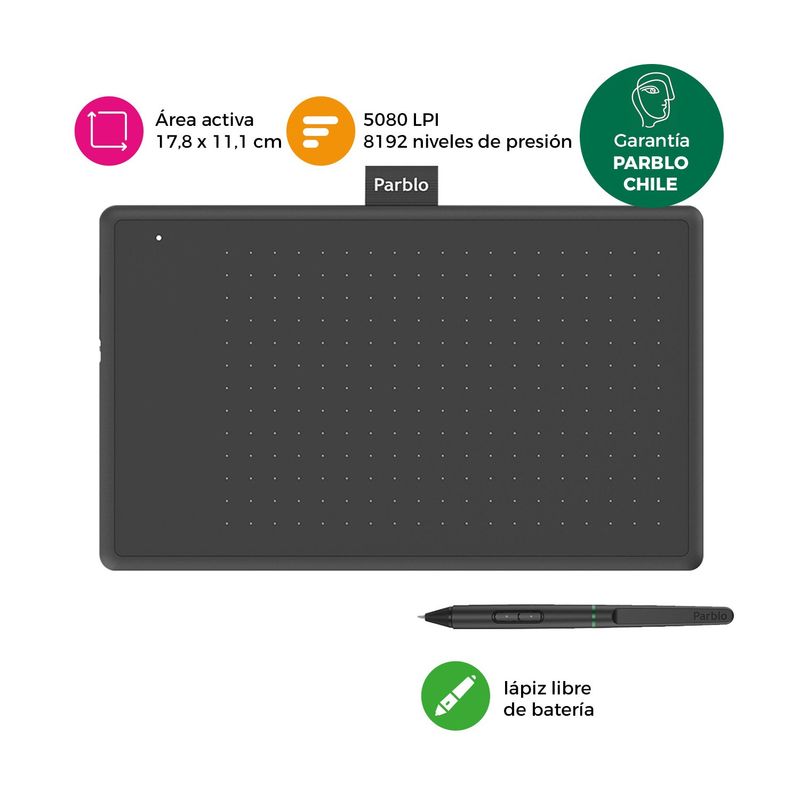 PARBLO - Tableta Gráfica Digitalizadora Parblo Ninos N7 Black
