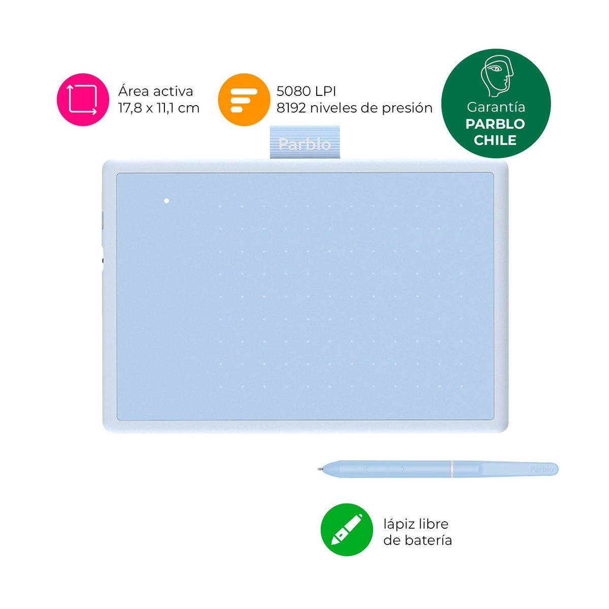 PARBLO - Tableta Gráfica Digitalizadora Parblo Ninos N7 Light Blue