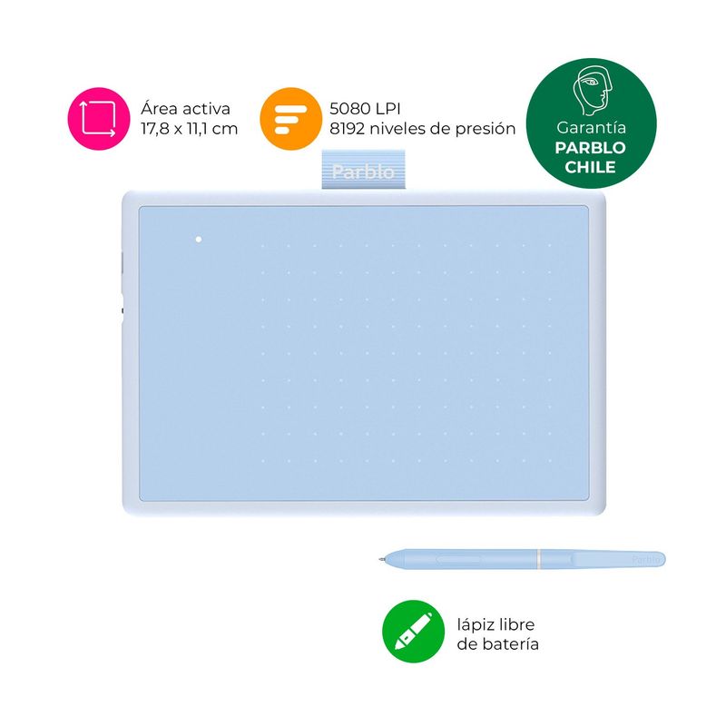 PARBLO - Tableta Gráfica Digitalizadora Parblo Ninos N7 Light Blue