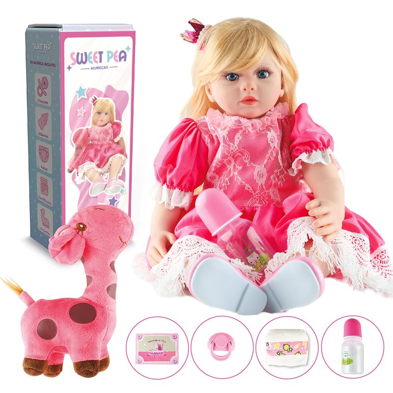 SWEET PEA - Bebe Reborn Ricitos D Oro Sweet Pea Muñec Real Silicona 60cm
