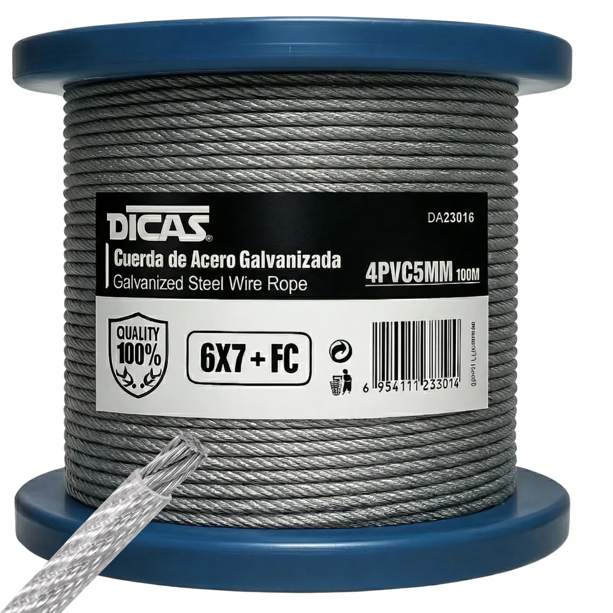 Piola Cable De Acero Forrado Pvc 4 Mm 100 Metros Dicas, marca DICAS - Foto Principal
