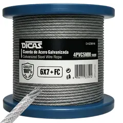 DICAS - Piola Cable De Acero Forrado Pvc 4 Mm 100 Metros