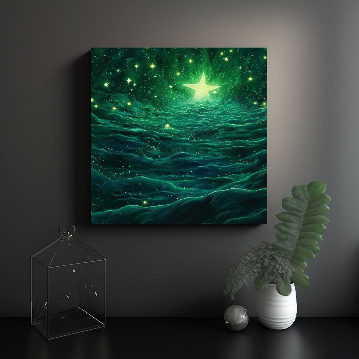 GENERICO - Pintura Lienzo Estrella Intensidad Esmeralda 90x90 Cm