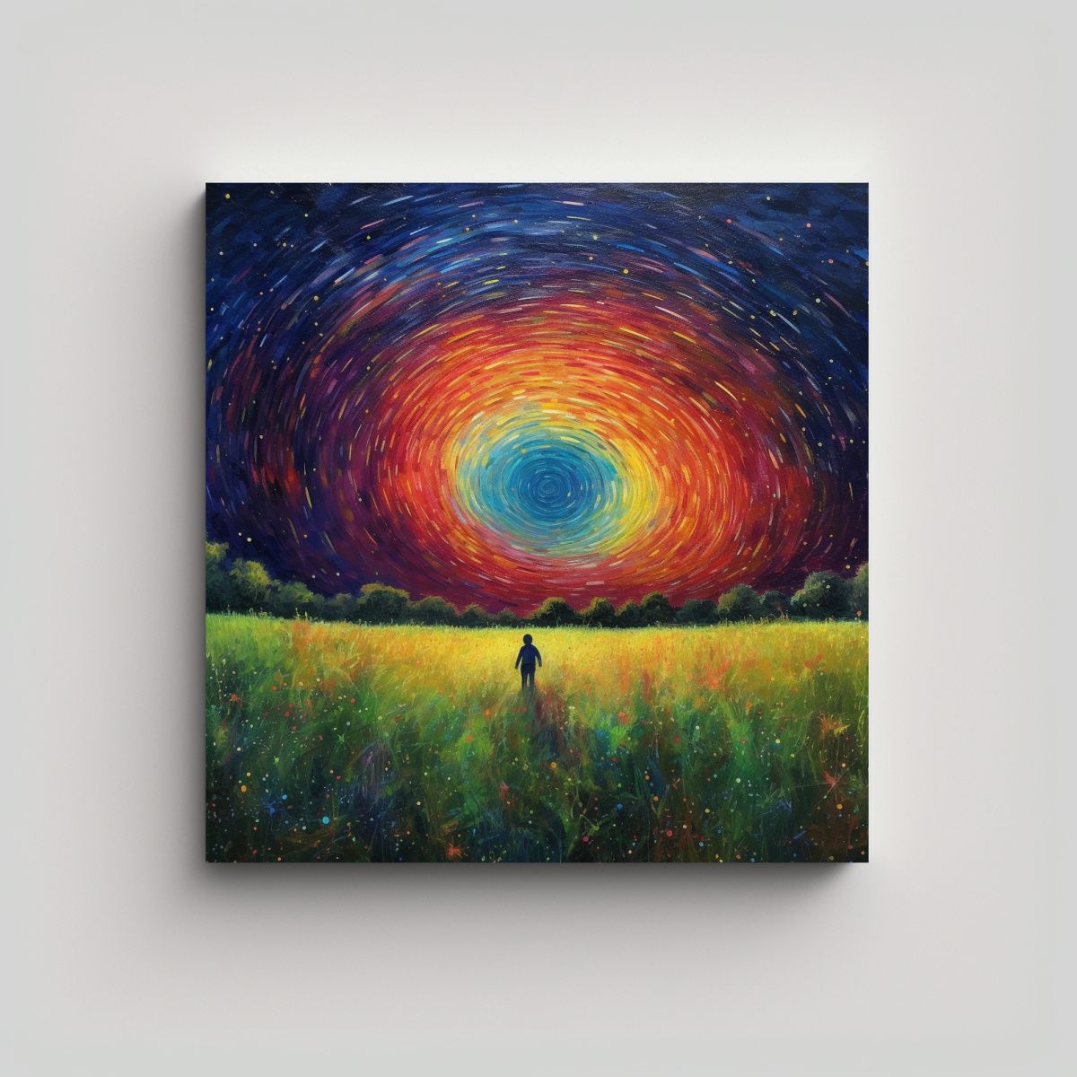 GENERICO - Pintura Lienzo Colores Arcoíris Estrellado Noche 50x50 Cm