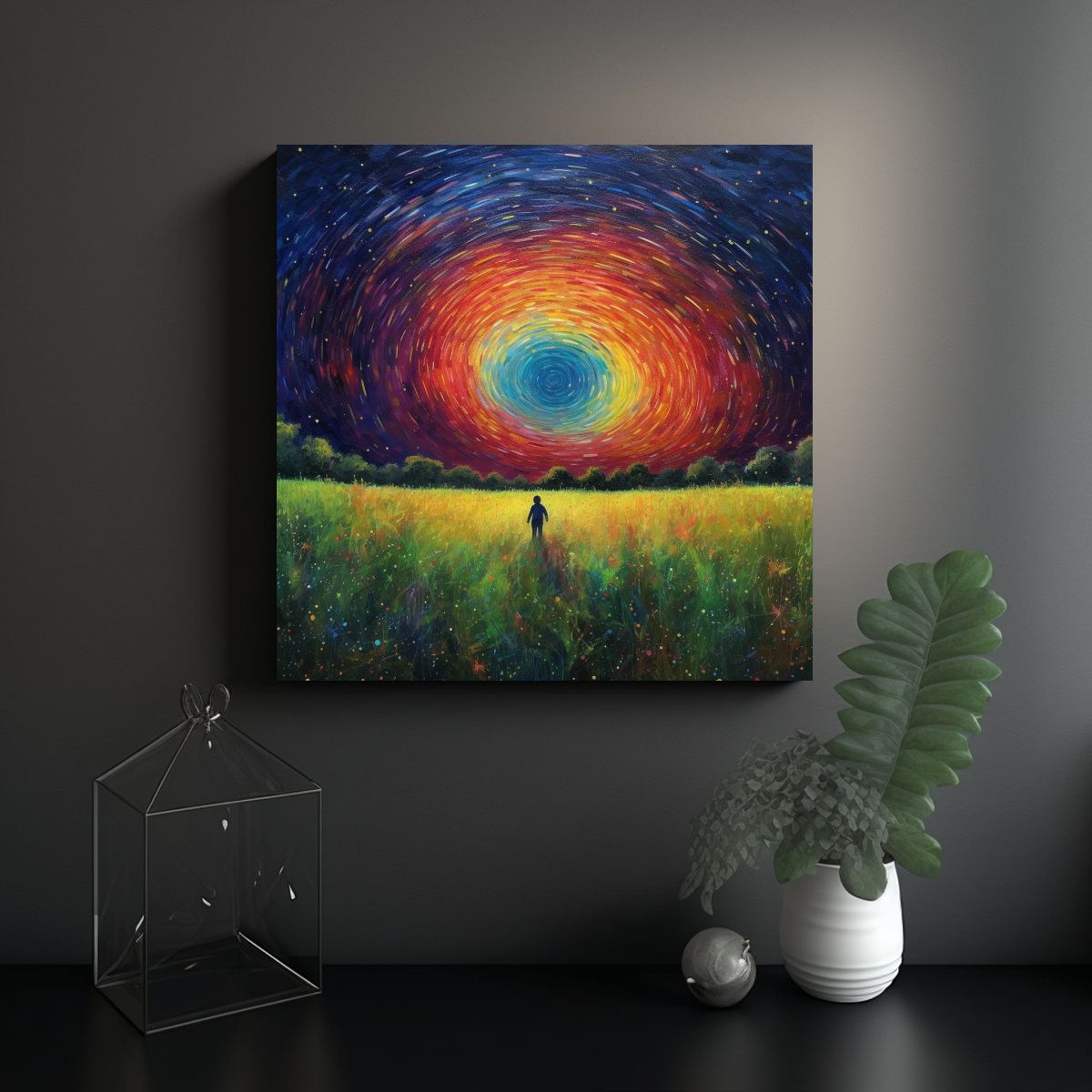 GENERICO - Pintura Lienzo Colores Arcoíris Estrellado Noche 50x50 Cm