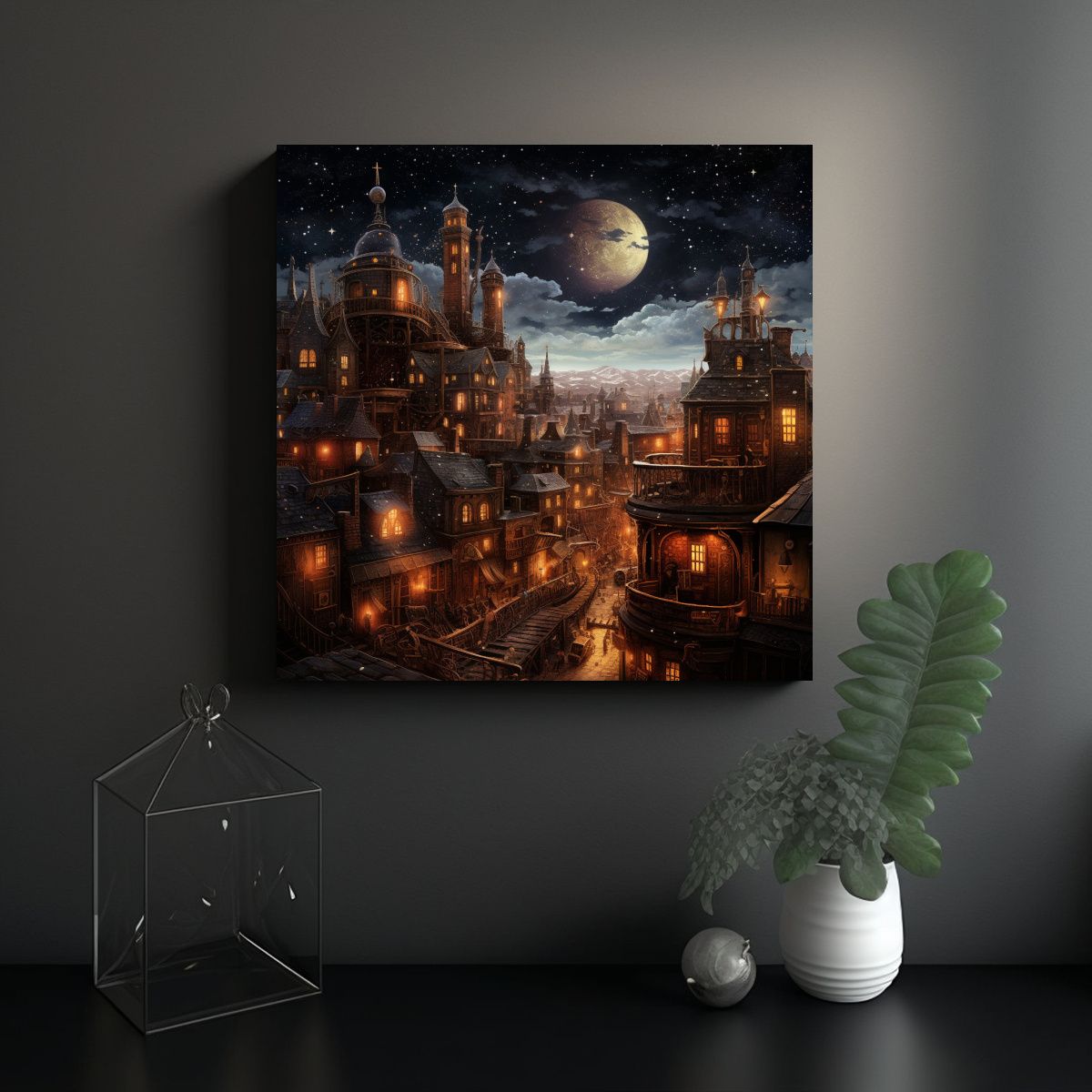 GENERICO - Cuadro Decorativo Steampunk Ciudad Bajo Un Cielo 70x70 Cm