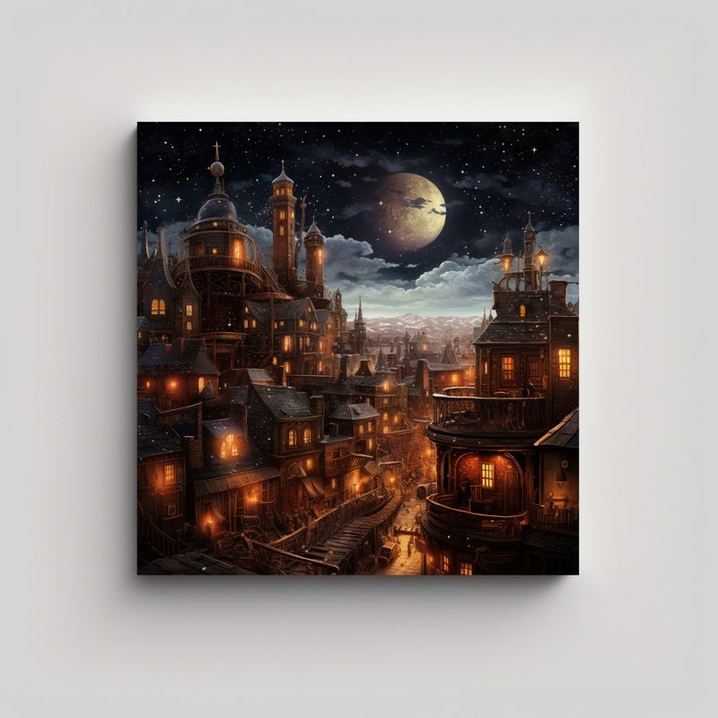 GENERICO - Cuadro Decorativo Steampunk Ciudad Bajo Un Cielo 50x50 Cm