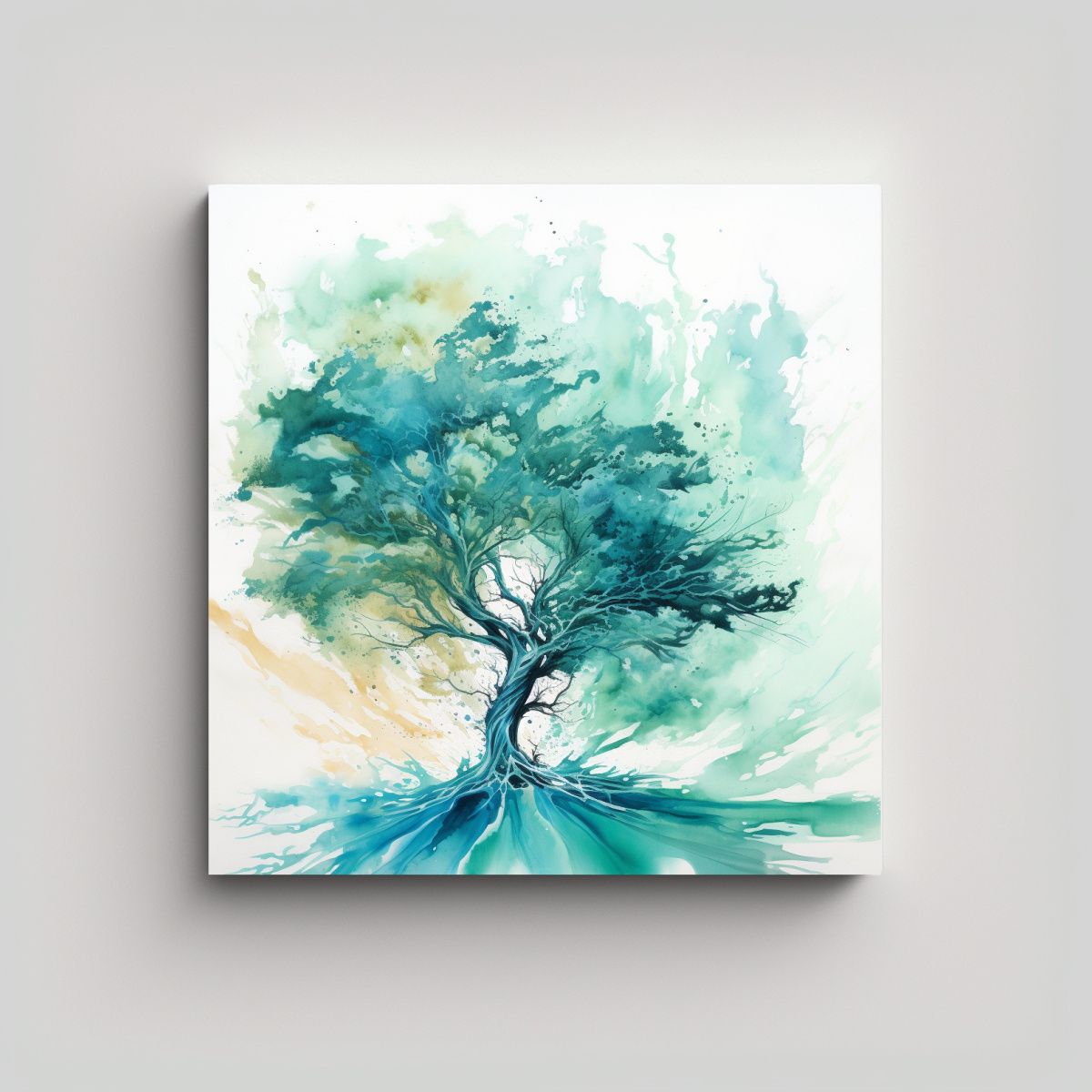 GENERICO - Pintura Abstracta En Acuarela, Colores Turquesa, 90x90 Cm