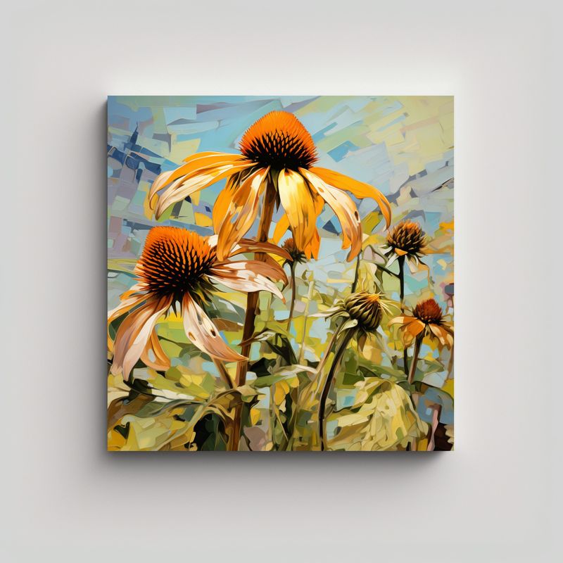 GENERICO - Cuadro Dibujo Efecto Visual De Hierbas Coneflower 70x70 Cm